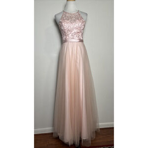 Morilee Pink Formal Dress Sz 4 Halter Top Princess Tulle Skirt Prom Hoco Wedding